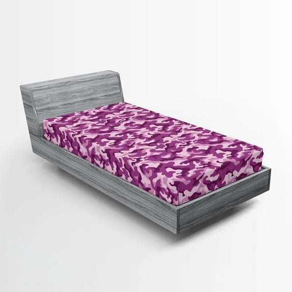 Ambesonne Fuchsia Fitted Sheet, Exotic Camouflage Pattern, Twin Size, Pale Pink and Fuchsia