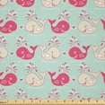 thumbnail image 1 of Ambesonne Fun Fabric by the Yard Microfiber, Happy Whales Pattern, 2 Yards, Mint Peach Pink, 1 of 1