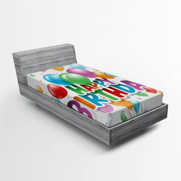 Ambesonne Fun Fitted Sheet, Balloon Burst Celebration, Twin Size, Multicolor
