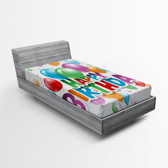 Ambesonne Fun Fitted Sheet, Balloon Burst Celebration, Twin XL Size, Multicolor