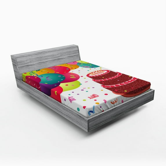 Ambesonne Fun Fitted Sheet, Birthday Cake Celebration, Full Size, Multicolor