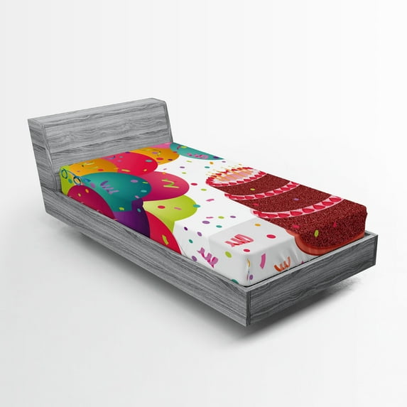 Ambesonne Fun Fitted Sheet, Birthday Cake Celebration, Twin XL Size, Multicolor