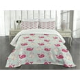 thumbnail image 1 of Ambesonne Fun Quilted Bedspread Set 3 Pcs, Happy Whales Pattern, Queen Size, Mint Peach Pink, 1 of 5