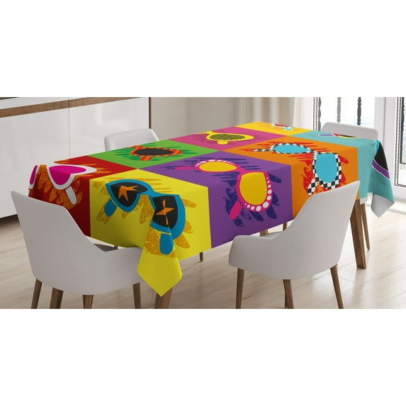 Ambesonne Fun Tablecloth Rectangular Table Cover, Colorful Pop Sunglasses, 60"x90", Multicolor