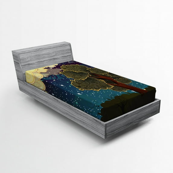 Ambesonne Funk Art Fitted Sheet, Vİbrant Starry Night, Twin Size, Multicolor