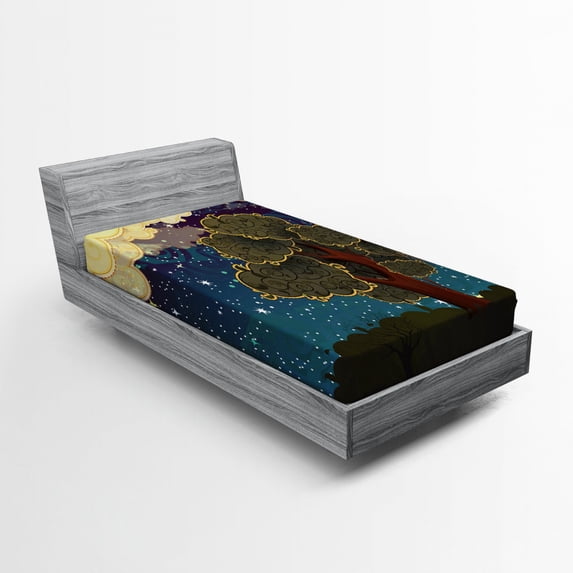 Ambesonne Funk Art Fitted Sheet, Vİbrant Starry Night, Twin XL Size, Multicolor