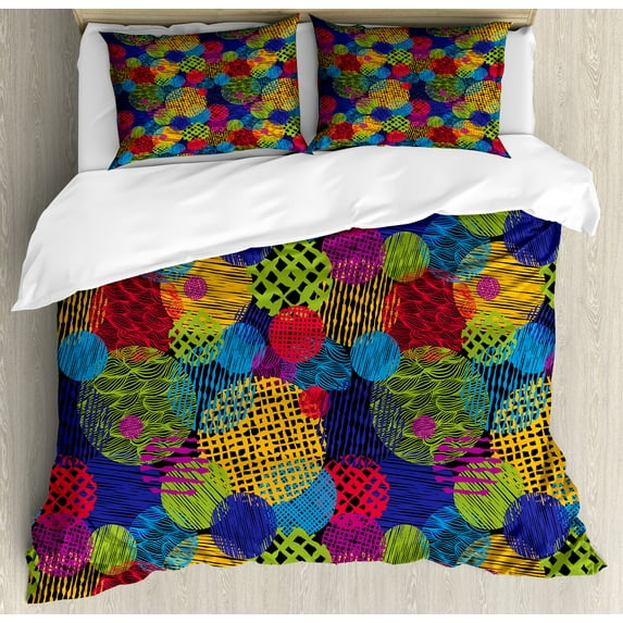 Ambesonne Funky Duvet Cover Set, Geometric Sketchy Forms, 2-Calking, Multicolor