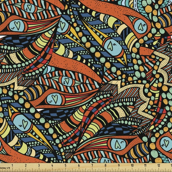 Ambesonne Funky Fabric by the Yard Upholstery, Abstract Waves Pattern, 2 Yards, Multicolor