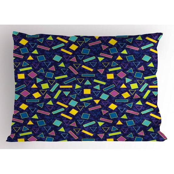 Ambesonne Funky Pillow Sham, Retro 80s Memphis Fashion, 26" X 20", Multicolor