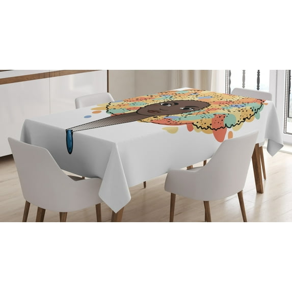 Ambesonne Funky Tablecloth Rectangular Table Cover, Woman with Luxuriant Hair, 60"x84", Multicolor