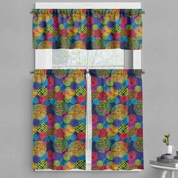 Ambesonne Funky Valance & Curtain, Geometric Sketchy Forms, 55"x24", Multicolor