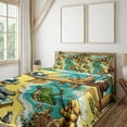 thumbnail image 1 of Ambesonne Funny Animals Fitted & Top Sheet Set with Shams, Happy Leisure Day, Yellow Aqua Green, 1 of 1