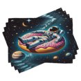 thumbnail image 1 of Ambesonne Funny Astronaut Place Mats Set of 4, Spaceman on Donut, Standard Size, Petrol Blue Pink Orange, 1 of 5