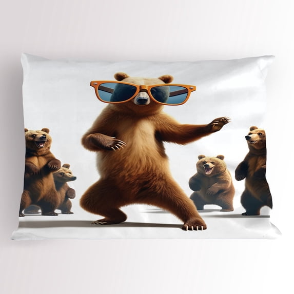 Ambesonne Funny Bear Pillow Sham, Dancing Huge Glasses, 26" X 20", Chocolate White