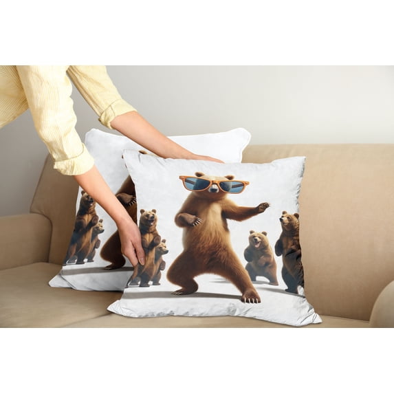 Ambesonne Funny Bear Throw Pillow Cover Pack of 2, Dancing Huge Glasses, 2 Pcs-36"x36", Chocolate White