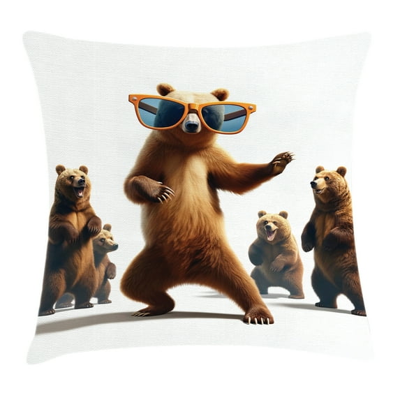 Ambesonne Funny Bear Throw Pillow Cushion Cover, Dancing Huge Glasses, 40" X 40", Chocolate White