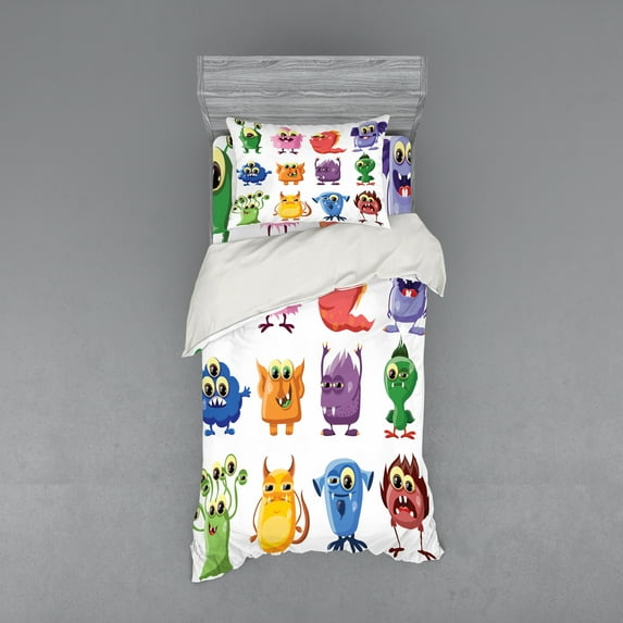 Ambesonne Funny Bedding Set 3 Pcs, Cartoon Aliens Monsters, Twin, Multicolor