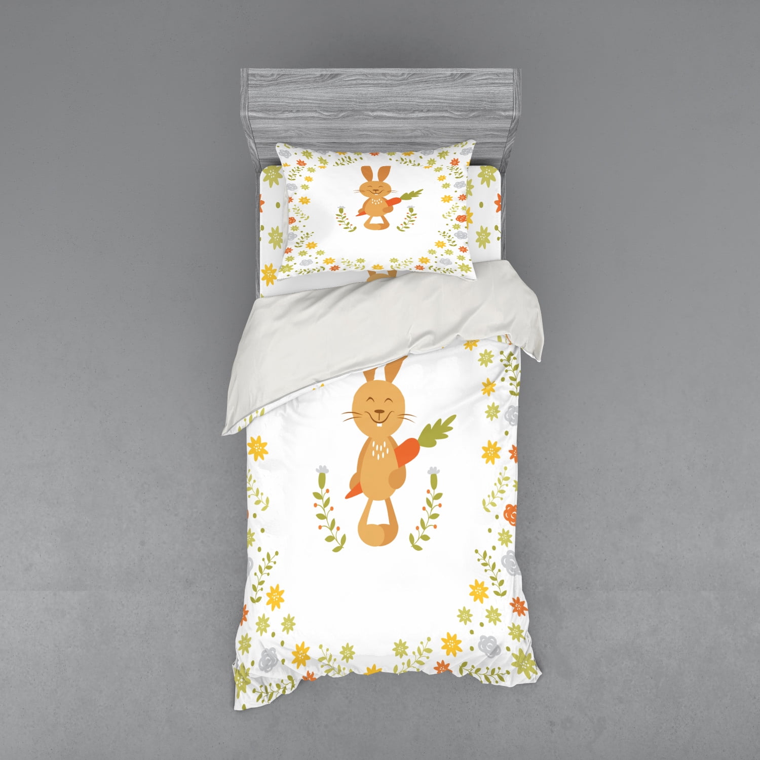 Twin Multicolor Floral Rabbit Duvet Cover Set