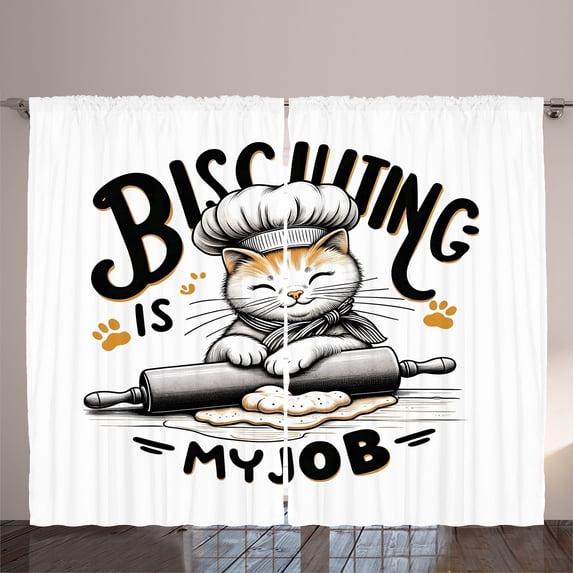 Ambesonne Funny Curtains 2 Panel Set, Biscuiting is My Job Chef, 108" x 96", Persian Orange Black