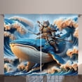 thumbnail image 1 of Ambesonne Funny Curtains 2 Panel Set, Noble Warrior Cat on a Whale, 108" x 108", Sea Blue Peach Beige, 1 of 2