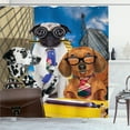 thumbnail image 1 of Ambesonne Funny Dogs Shower Curtain, Office Worker Puppies, 69"Wx84"L, Sea Blue Cinnamon Yellow, 1 of 2