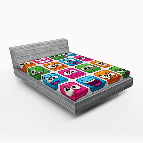 Ambesonne Funny Fitted Sheet, Cartoon Monsters Comic, Full Size, Multicolor