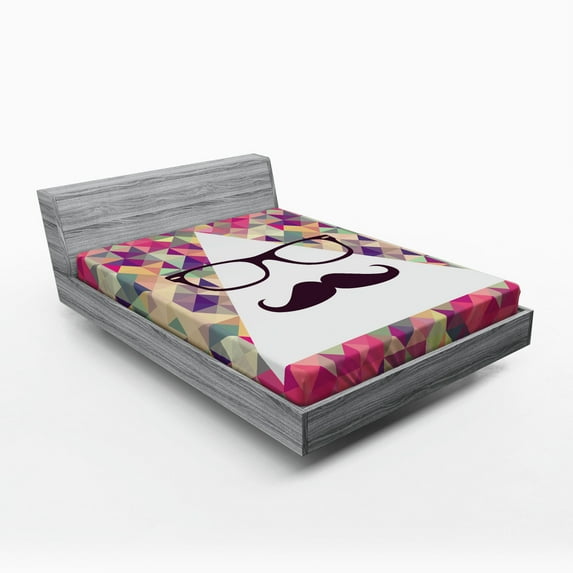 Ambesonne Funny Fitted Sheet, Hipster Mustache Glasses, Full Size, Multicolor