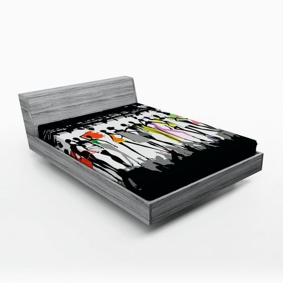 Ambesonne Funny Fitted Sheet, Modern Colorful Fashion, Queen Size, White Coral Purple