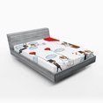 thumbnail image 1 of Ambesonne Funny Fitted Sheet, Newlyweds Caricature, Queen Size, Red Mint Green Grey, 1 of 2