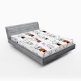 thumbnail image 1 of Ambesonne Funny Fitted Sheet, Retro Bunny Rabbits, Full Size, Orange White, 1 of 2