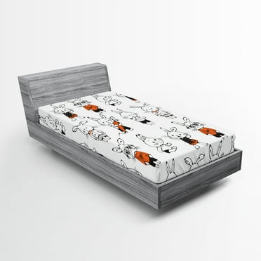 Ambesonne Funny Fitted Sheet, Retro Bunny Rabbits, Twin XL Size, Orange White
