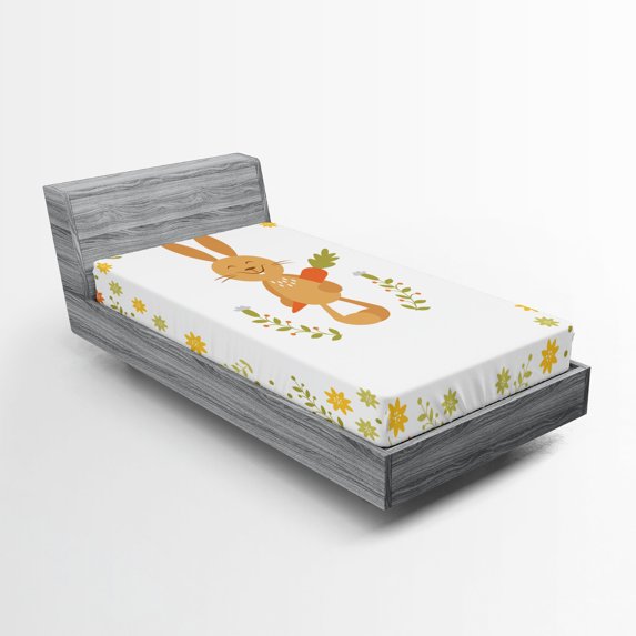 Ambesonne Funny Fitted Sheet, Smiling Rabbit Summer, Twin Size, Multicolor