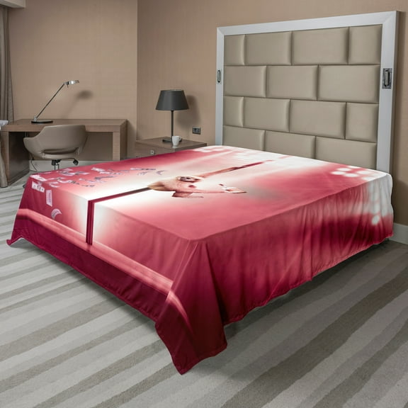 Ambesonne Funny Flat Sheet, Monkey on a Pole Whiskey, Full Size, Magenta Pale Brown