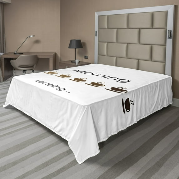 Ambesonne Funny Flat Sheet, Morning Loading Coffee Cups, Full Size, Multicolor