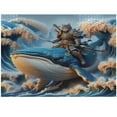 thumbnail image 1 of Ambesonne Funny Jigsaw Puzzle, Noble Warrior Cat on a Whale, Heirloom-Quality Fun Activity for Family Durable Cardboard, 1000 pcs, Sea Blue Peach Beige, 1 of 5