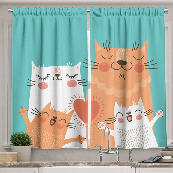 Ambesonne Funny Kitchen Curtains, Kitty Couple Happy, 55"x36", Multicolor