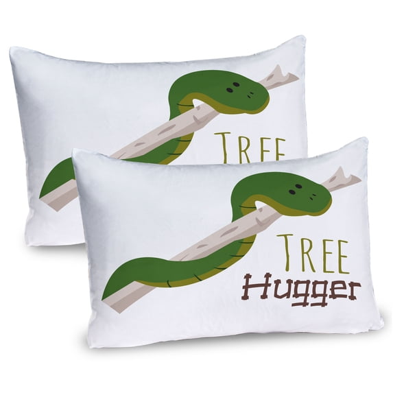 Ambesonne Funny Pillow Sham 2 Pack, Cartoon Snake Mascot Love, 30"x20", Green Navy Ecru