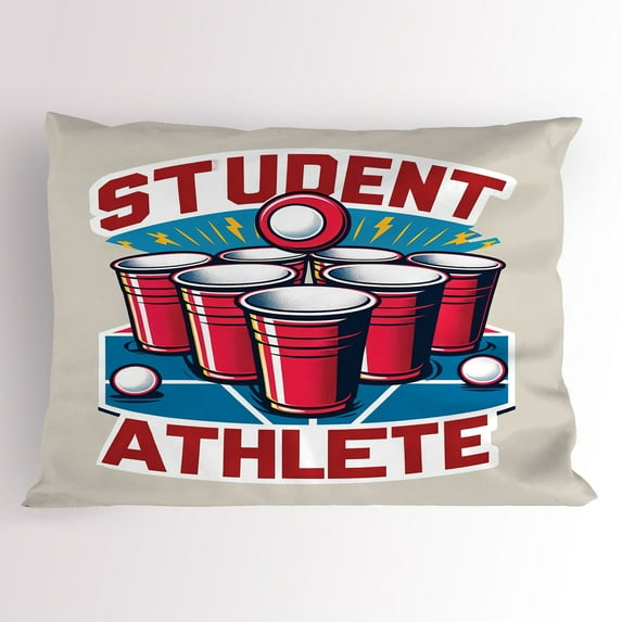 Ambesonne Funny Pillow Sham, Beer Pong Themed Athlete Art, 26" X 20", Dark Pink Blue and Red