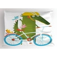 thumbnail image 1 of Ambesonne Funny Pillow Sham, Crocodile Friends Bicycle, 36" X 20", Multicolor, 1 of 2