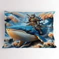 thumbnail image 1 of Ambesonne Funny Pillow Sham, Noble Warrior Cat on a Whale, 26" X 20", Sea Blue Peach Beige, 1 of 2