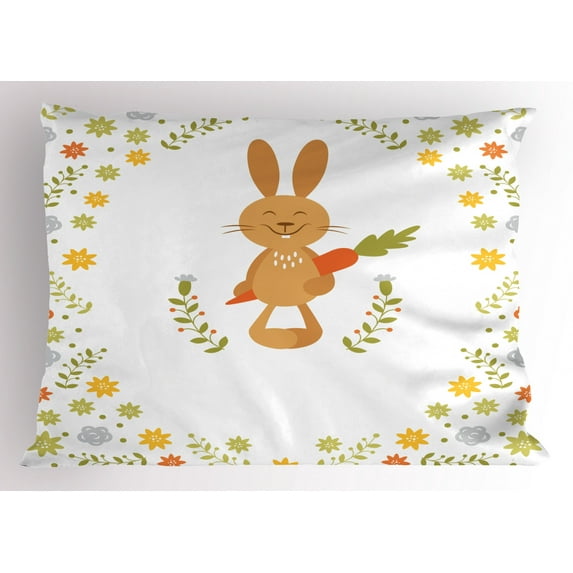 Ambesonne Funny Pillow Sham, Smiling Rabbit Summer, 26" X 20", Multicolor