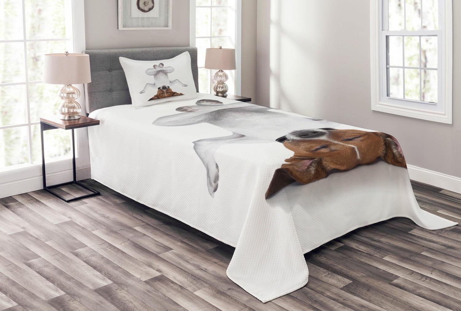 White Quilted Twin Bedspread Set with Pillow Sham