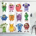 thumbnail image 1 of Ambesonne Funny Shower Curtain, Cartoon Aliens Monsters, 69"Wx84"L, Multicolor, 1 of 5