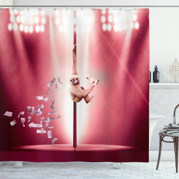Ambesonne Funny Shower Curtain, Monkey on a Pole Whiskey, 69"Wx75"L, Magenta Pale Brown