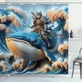 thumbnail image 1 of Ambesonne Funny Shower Curtain, Noble Warrior Cat on a Whale, 69"Wx75"L, Sea Blue Peach Beige, 1 of 1