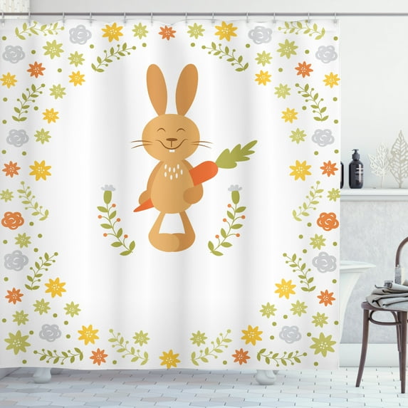 Ambesonne Funny Shower Curtain, Smiling Rabbit Summer, 69"Wx84"L, Multicolor