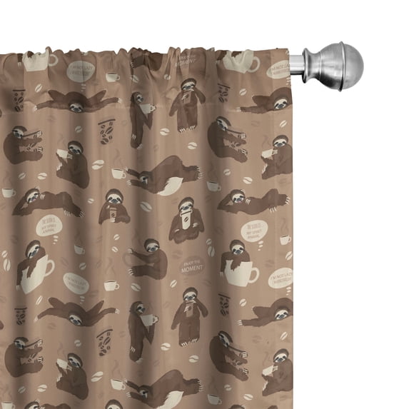 Ambesonne Funny Sloth Window Curtains, Coffee and Lazy Animal, Each 28" W x 63" L, Umber Beige Warm Taupe