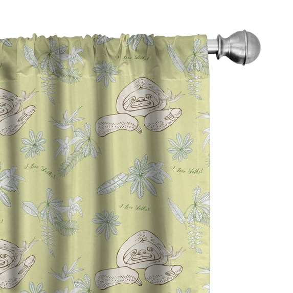 Ambesonne Funny Sloth Window Curtains, Sketch of Lazy Animal, Each 28" W x 63" L, Green Reseda Green