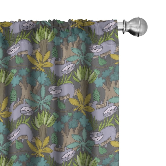 Ambesonne Funny Sloth Curtains, Jungle Plants Leaves, Pair of 28"x84", Grey and Multicolor