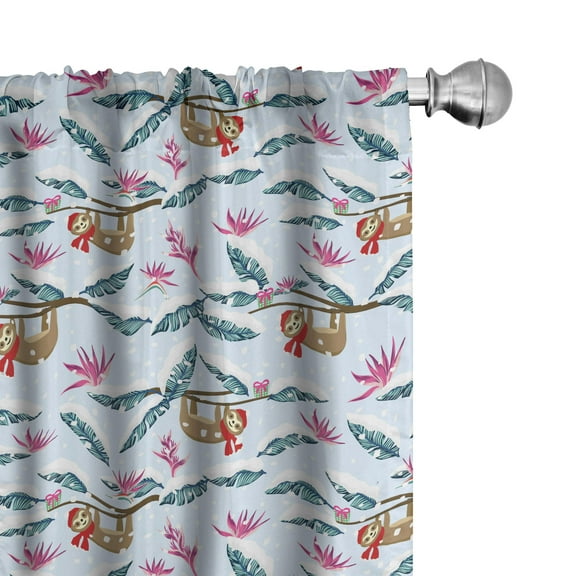 Ambesonne Funny Sloth Curtains, Strelitzia Snow Climate, Pair of 28"x84", Pale Blue Multicolor